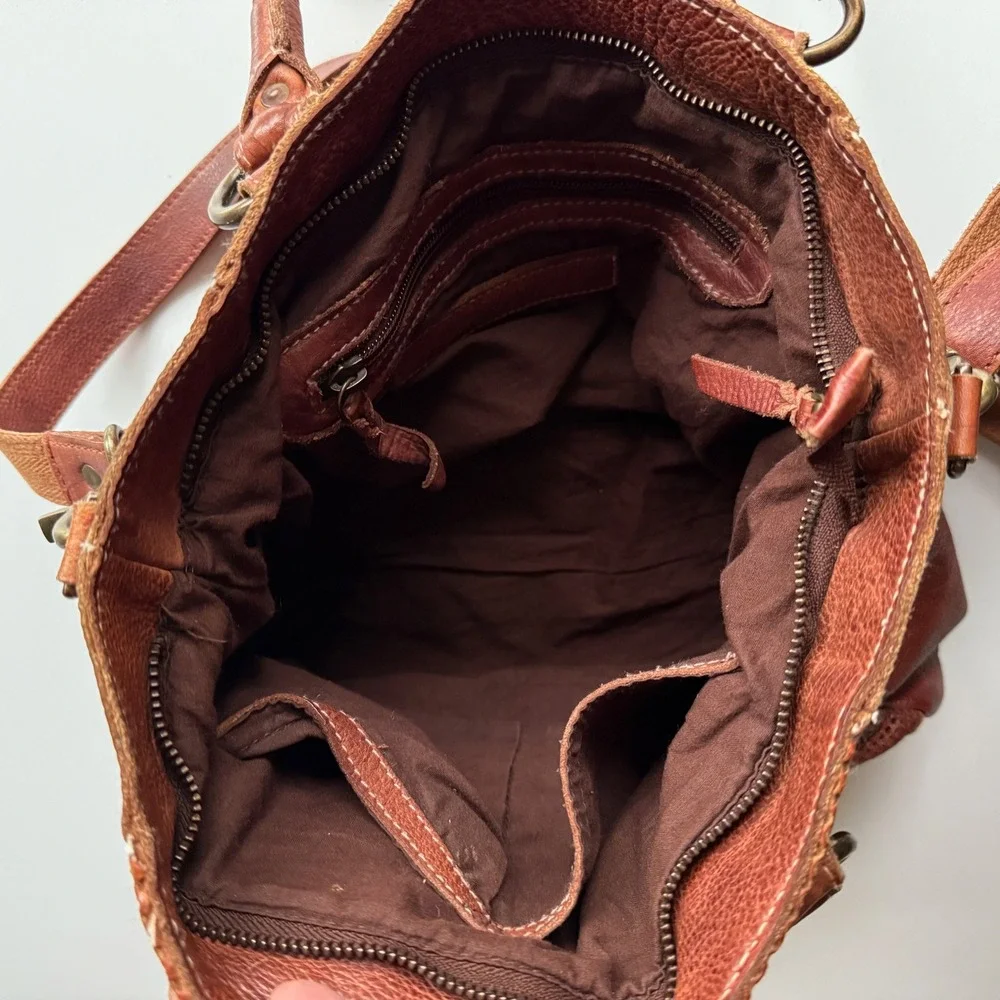 Amsterdam Heritage Caramel Leather Perforated Studded Top‎ Handle Shoulder Bag